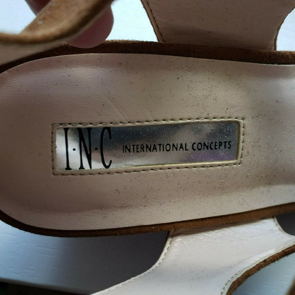 INC Tan Faux Suede Lace up Wedge Sandals - Picture 9 of 11